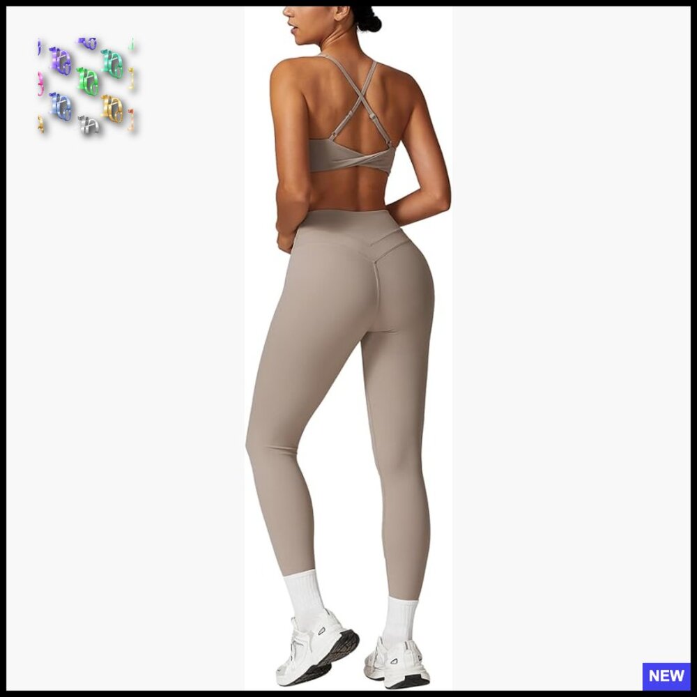Two Piece Workout Set Adjustable Straps High Waist Leggings Soft Stretchy